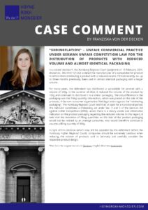 Case Comment PDF Franziska von der Decken - Shrinkflation – Unfair commercial practice under German unfair competition law